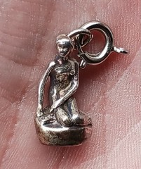 Vintage Sterling Silver Charm Nude Girl On Rock. Denmark Marked EH Or RH