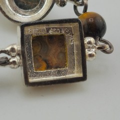 Sterling Silver 925 Bracelet Mixed Stone Cabochons 6.5in Lobster Clasp Classic