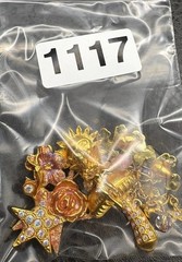 Kirks Folly Gold Tone Angel Cherub Sun Mushroom AB Rhinestone Enamel Brooch Pin