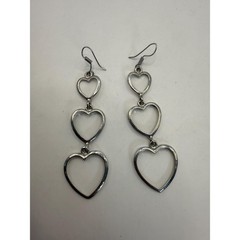 Vintage Silver Tone Triple Heart Dangle Earrings – Open Heart Drop Jewelry