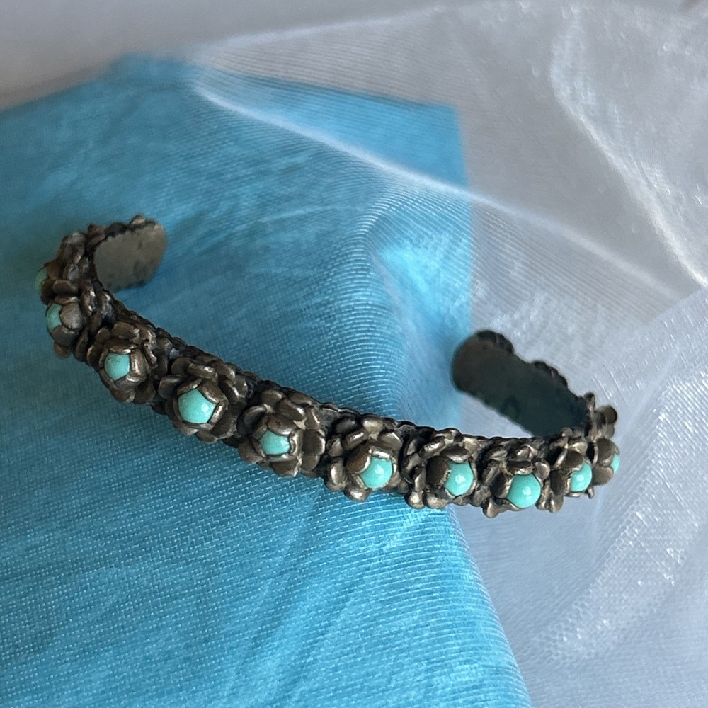 Vintage Native American Style Childs Turquoise Flower Cuff Bracelet