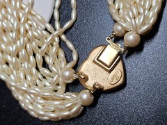 VTG Signed CAROL LEE Faux Pearl Multistrand Heart Necklace