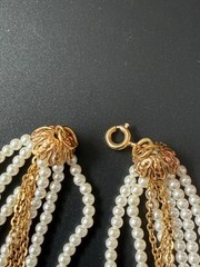 Vintage Faux Pearl Gold Tone Multi Strand Tassel Statement Necklace 28 Inch
