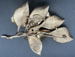 Vintage Signed Vendome Enamel Flower Brooch Faux Pearl Clip On Earrings Dogwood