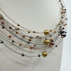 Multi Strand Wire Necklace Mixed Metallic Beads Statement Layered Jewelry Gift