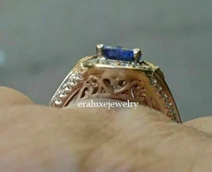 3Ct Art Deco Oval Cut Sapphire & Lab Created Diamond 925 Silver Engagement Ring