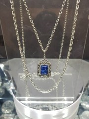 Double chain Necklace faux lapis c.1970 Sarah Coventry silver tone Roman Holiday