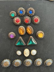 Vintage Costume Jewelry Button Lot Of 20 Yellow Red Blue Purple Green Gray White