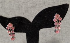 Prong Set Vintage Pink Rhinestones in Silvertone Screwback Earrings. #154