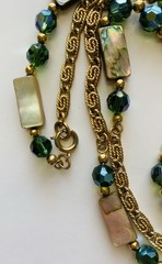 Vintage 80s NAPIER Necklace Abalone Mother Of Pearl & Green Crystals Boho Fairy