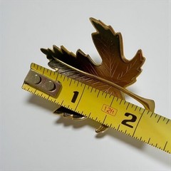 Maple Leaf-Shaped Gold Tone and Brown Metal Brooch Pin Vintage Pin