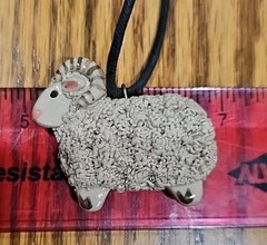 Sheep Pin, Matching Earrings And Ram Pendant Necklace Ceramic Animal