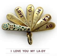 Rare 1930s 14K Gold Enamel Fan Charm Opens Secret Love Message Art Deco