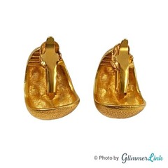 VTG 80s Jackie Collins Dome Half Circle Rhinestone Gold Tone Clip On Earrings