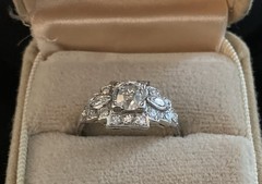 VINTAGE PLATINUM RING OLD EUROPEAN CUT CENTER STONE .85 CT