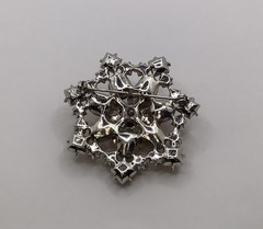 Vintage Silver Tone Topaz Pear & Square W/AB Oval Rhinestone Layered Star Brooch