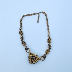 Vintage Florenza Victorian Style Choker Necklace Gold Tone AB Rhinestone Signed