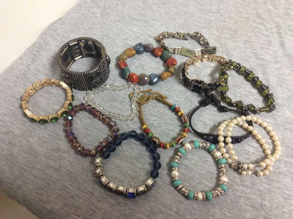 Vintage Stretch Bracelet Lot of 12 Cuff, Bangle, Beads