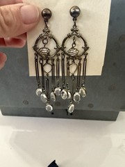 Vintage Dangle Drop Earrings with Post for Pierced Ears / Silver Tone