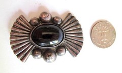 Vintage Sterling Silver and Black Onyx Brooch Pin Mexico