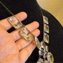 J Crew Bib Statement Necklace Clear Glass Prong Rhinestones Square Oval Round