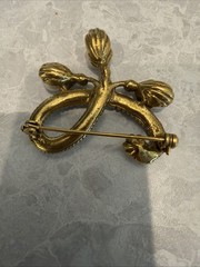 Vintage Gold Tone With Turquoise Stones And Faux Pearl Brooch
