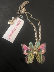 Betsey Johnson Acrylic Butterfly Necklace Earrings and Ring Set-G3