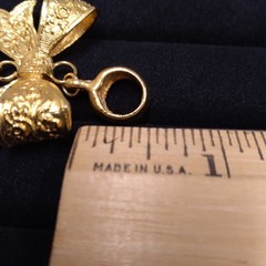Dauplaise Gold Tone Bow Pendant with Faux Pearl Dangle (No Chain)