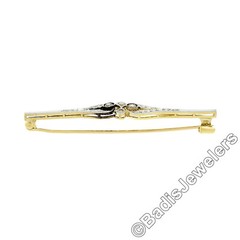 Antique Edwardian Platinum Top 18k Gold 0.55ctw Diamond Milgrain Bar Pin Brooch