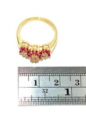 Vintage Flower Ring 14K Yellow Gold Plated Round Tester Pass Moissanite & Ruby
