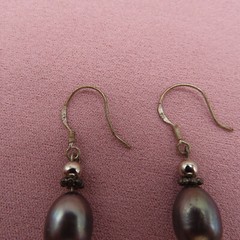 Vintage Sterling Silver Earrings Real Gray Pearl 1.25 inch Dangles 836b