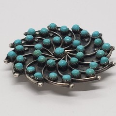 Rare HUBERT JOHNSON Zuni Turquoise Pinwheel Petit Point PENDANT BROOCH 1960s