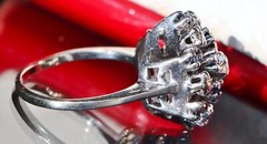 14k white gold ring 0.87c diamond treated sapphire size 6.5 antique 5.85g N2967A