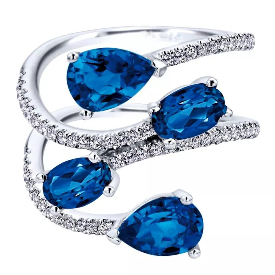 Solid Pear & Oval Shape 6.35CT Blue Sapphire With Round Cut Clear CZ Ring Band