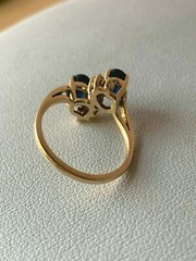 VINTAGE 14K GOLD BLUE SAPPHIRE DIAMOND TOI ET MOI RING ENGAGEMENT ANNIVERSARY