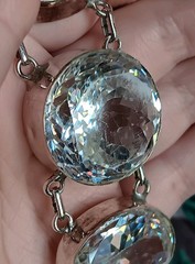 Sterling Silver Large Faceted Clear Crystal Round Link Bracelet Heavy 6 3/4″-8″