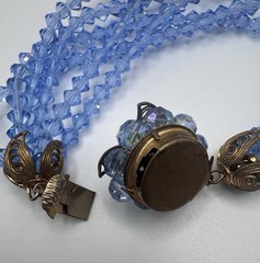 Vintage Faceted Crystal Light Blue 6 Strand Beaded Necklace & Earrings STUNNING