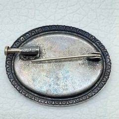 Vtg Pierre Bex Brooch Dried Flowers Oval Tarnished Scroll Detail Trombone Clasp