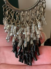 Vintage Black & Silver Beaded Mesh Dangling Circle Womans Earrings French wire