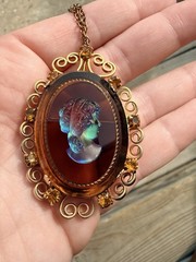 Vintage Juliana D & E for Celebrity N.Y. Amber Glass Cameo Brooch & Pendant