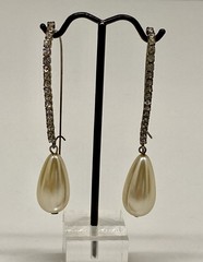 Vintage Rhinestone & Faux Pearl Teardrop Dangle Earrings