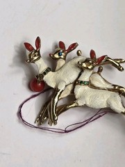 Vintage Christmas Leaping Reindeer Pin Brooch Rhinestones