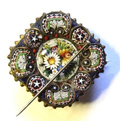 Antique Victorian Italian Micro Mosaic Floral Brooch / Pin C Clasp Marked “BG”
