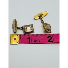Vintage Mother of Pearl Cufflinks | Gold Tone Art Deco Men’s Cuff Links