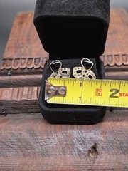 Vtg Art Deco Geometri Sterling Silver 925 Marcasite & Black Onyx Pierce Earrings