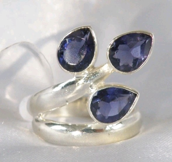 Chunky Sterling Silver 925 Bold Iolite Wrap Band Ring Size 8