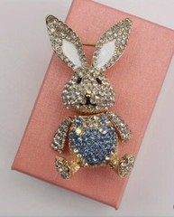 Rabbit in Blue Brooch Pin Rhinestone Covered Moveable Joints Fashion Jewelry