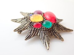 Vintage LG Lind Gal Signed Fruit Salad Cabochons Starburst Brooch Pin