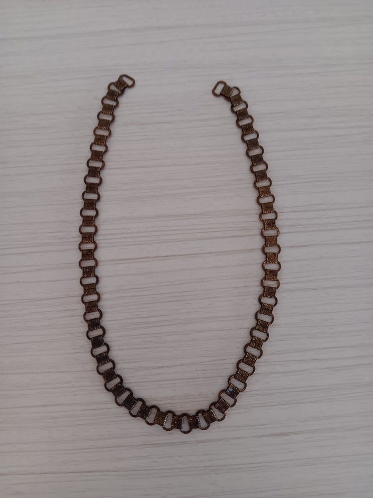 Antique NO CLASP Brass Bookchain Necklace Floral Stamped 14 1/2″