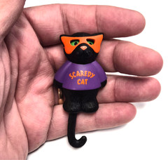 Vintage 90s Hallmark Cards Halloween SCAREDY CAT Moving Eyes & Tail Pin / Brooch